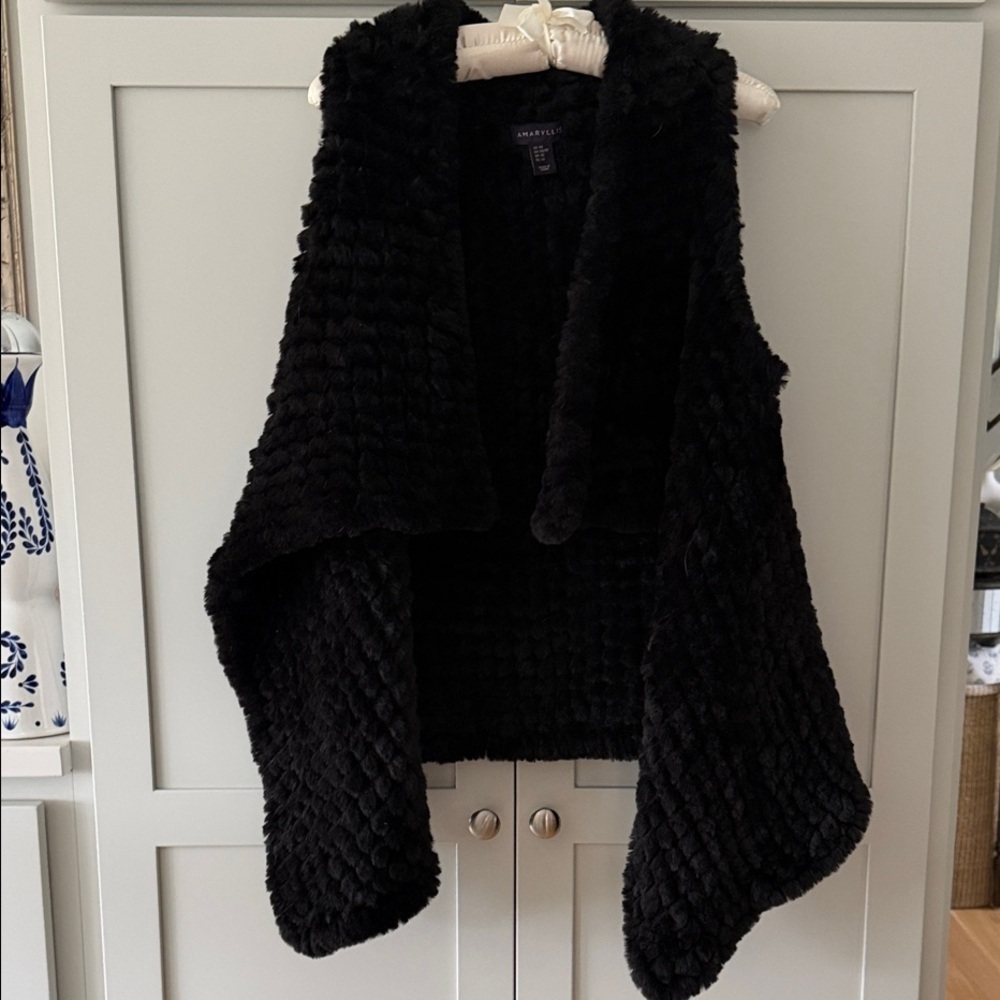 Amaryllis Black Plush Faux Fur Draped Vest